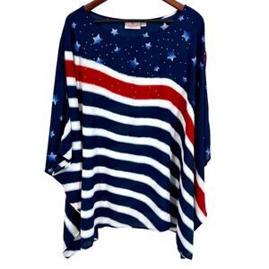 Quacker Factory Plus Size Womens 2X Patriotic Red White Blue Blouse Shirt Top